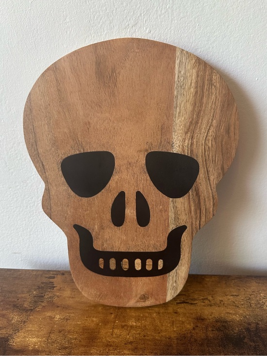Spooky Hollow Other - Wooden Skull Cutting Board or Charcuterie Tray Food Safe w/ Black Skull Face NWT
